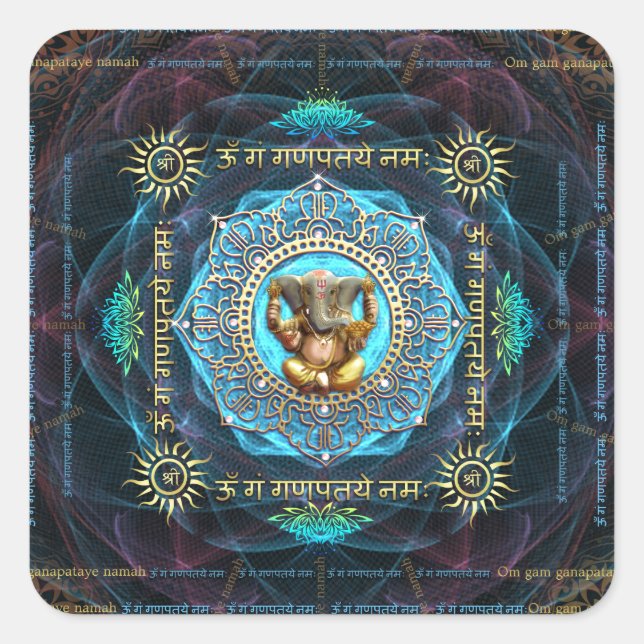 Ganesha- Om Gam Ganapataye Namah Square Sticker (Front)