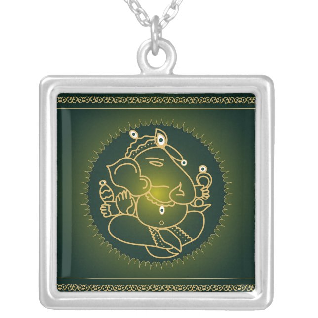 Ganesha on green - Necklace (Front)