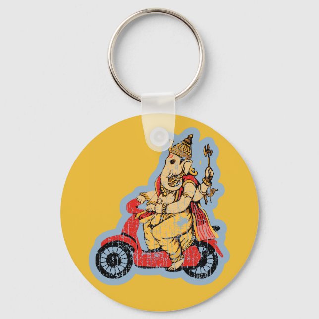Ganesha Riding a Scooter Keychain (Front)