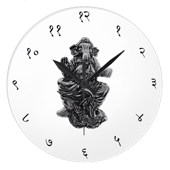 Ganesha Sanskrit Wall Clock Large Round (white)