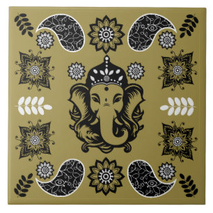 Ganesha Themed Hindu Art Print Ceramic Tile