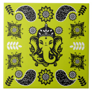 Ganesha Themed Hindu Art Print Ceramic Tile