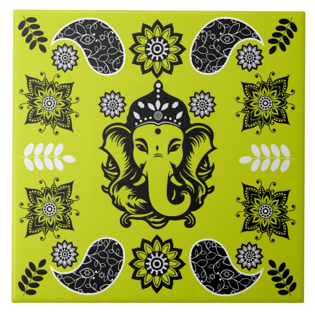 Ganesha Themed Hindu Art Print Ceramic Tile (Front)