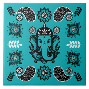 Ganesha Themed Hindu Art Print Ceramic Tile