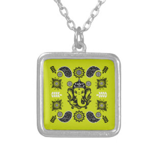 Ganesha Themed Hindu Art Print Silver Plated Necklace