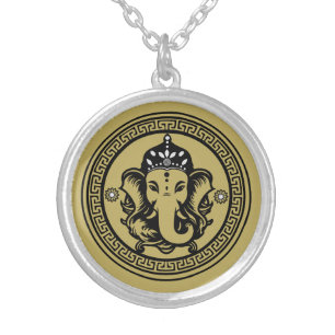 Ganesha Themed Hindu Art Print Silver Plated Necklace