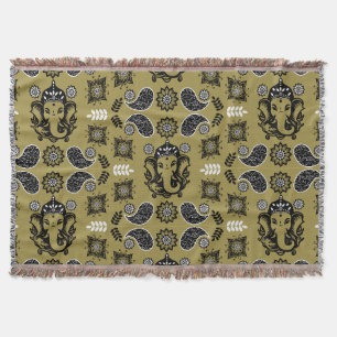 Ganesha Themed Hindu Art Print Throw Blanket