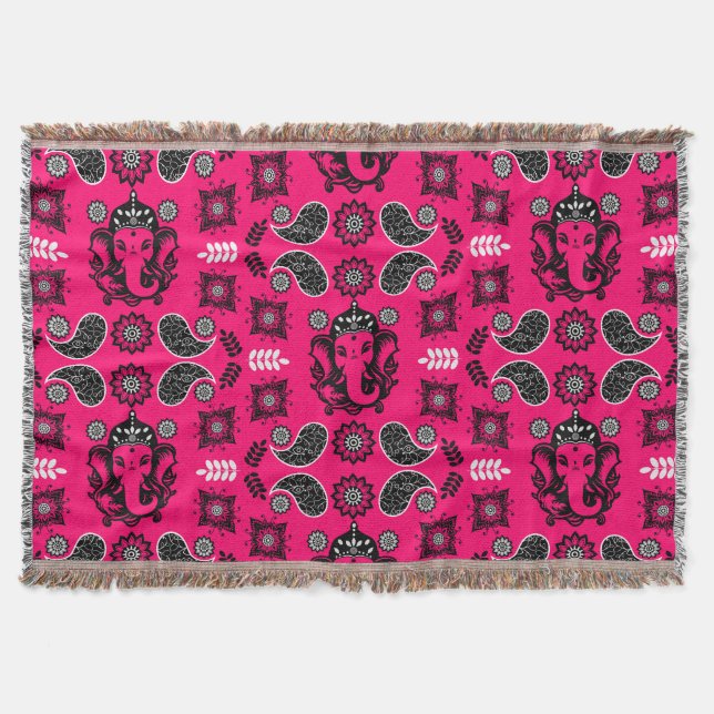 Ganesha Themed Hindu Art Print Throw Blanket (Front)