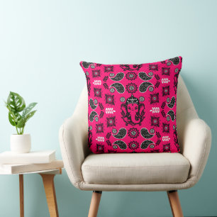 Ganesha Themed Hindu Art Print Throw Pillow