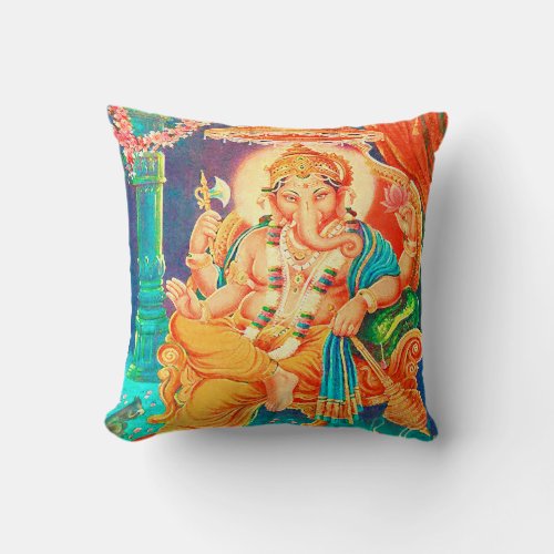 Ganesha Vintage Hindu Deity Spritual Throw Pillow