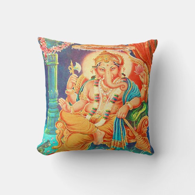 Ganesha Vintage Hindu Deity Spritual Throw Pillow (Front)