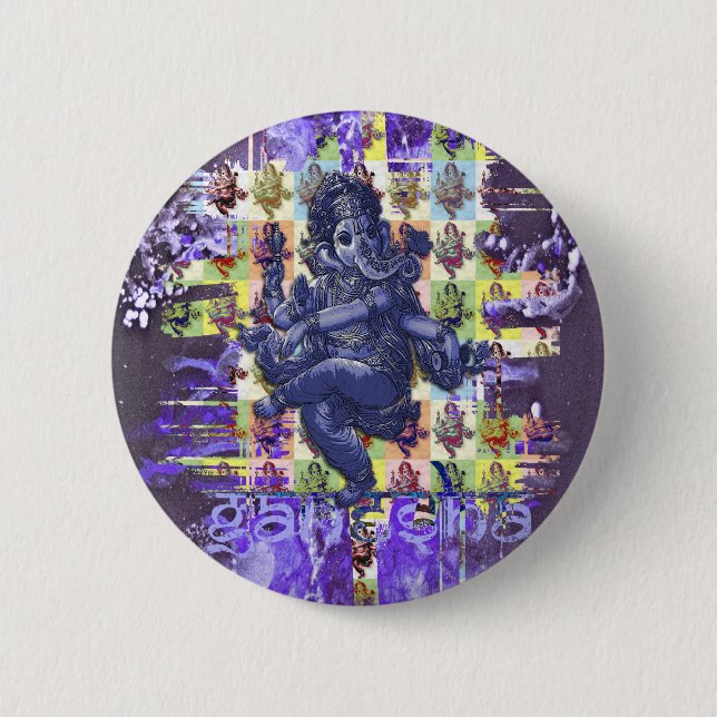 GANESHA | violet paint splatter Pinback Button (Front)