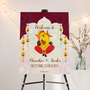Ganesha with yellow garlands lotus border welcome foam board