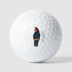 Gang gang cockatoo bird cartoon illustration golf balls