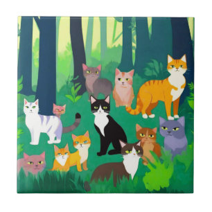 Gang of Cats, Felines in the Forest Ceramic Tile