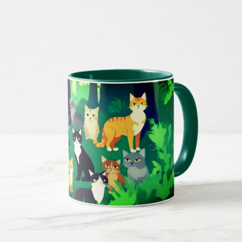 Gang of Cats Felines in the Forest Mug