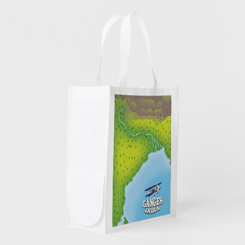 Ganges India map travel poster Grocery Bag