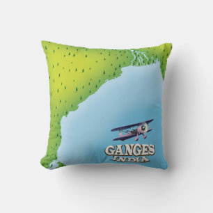 Ganges India map travel poster Throw Pillow