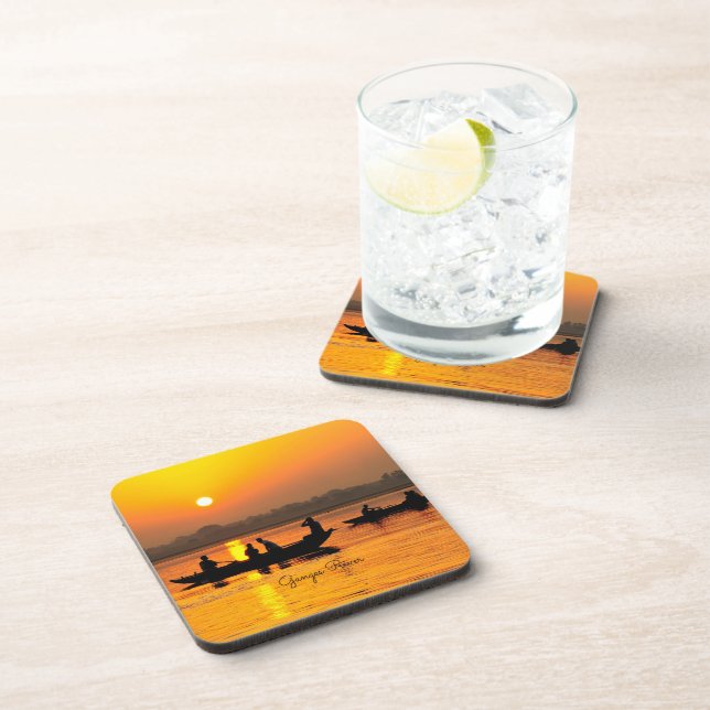 Ganges River, picturesque landscape photo, Beverage Coaster (Right Side)