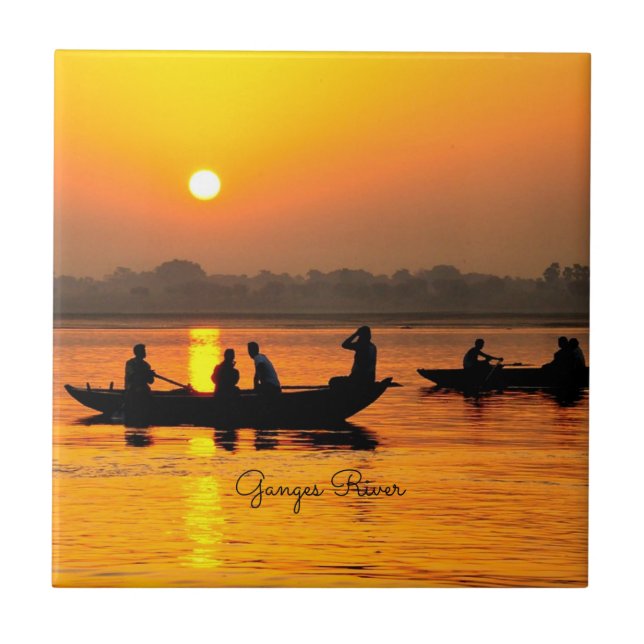Ganges River, picturesque landscape photo, Ceramic Tile