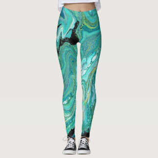 Gangs Back 1 Liquid Green Abstract Leggings