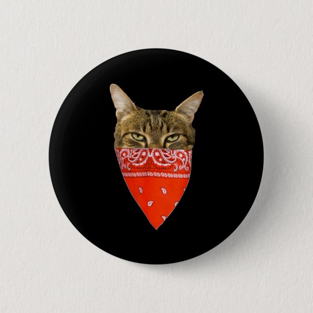 Gangsta Cat Shirt Funny Red Band Kitty Cat For Men Button (Front)