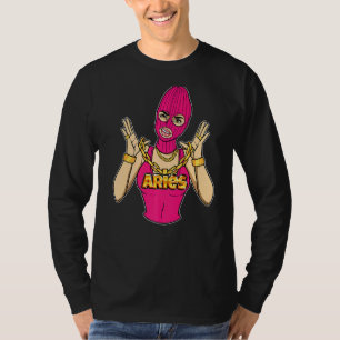 Gangsta Girl Aries Masked Gangster Woman With Gold T-Shirt