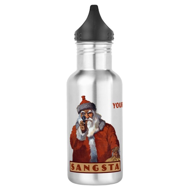 Gangsta Santa custom monogram water bottles (Left)