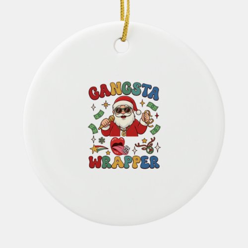 Gangsta Wrapper Christmas Santa Microphone Money Ceramic Ornament