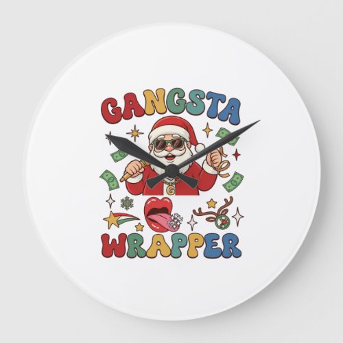 Gangsta Wrapper Christmas Santa Microphone Money Large Clock