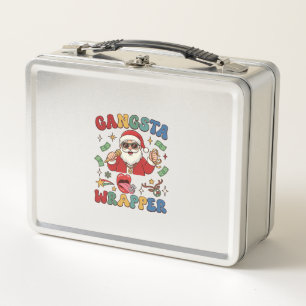 Gangsta Wrapper Christmas Santa Microphone Money Metal Lunch Box