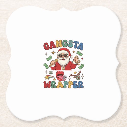 Gangsta Wrapper Christmas Santa Microphone Money Paper Coaster