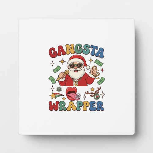 Gangsta Wrapper Christmas Santa Microphone Money Plaque