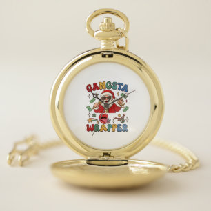 Gangsta Wrapper Christmas Santa Microphone Money Pocket Watch