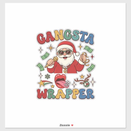 Gangsta Wrapper Christmas Santa Microphone Money Sticker