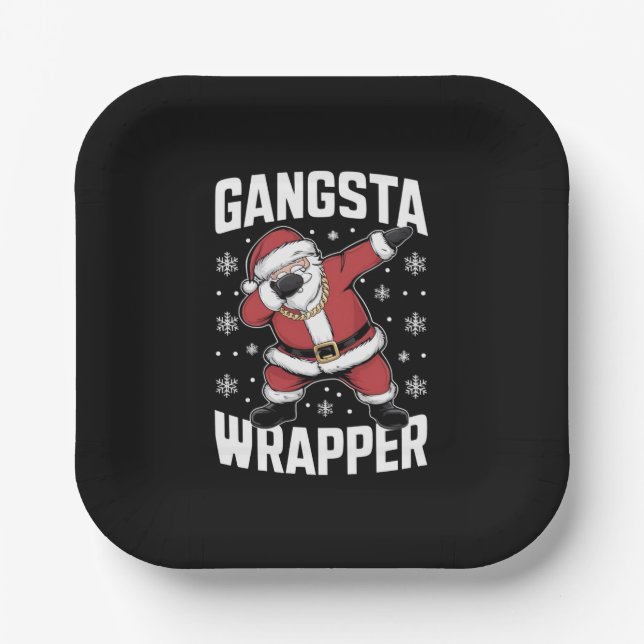 Gangsta Wrapper Funny Dabbing Santa Christmas Paper Plates (Front)