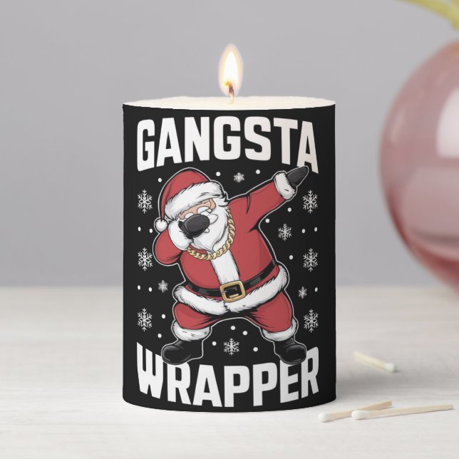 Gangsta Wrapper Funny Dabbing Santa Christmas Pillar Candle (In Situ)
