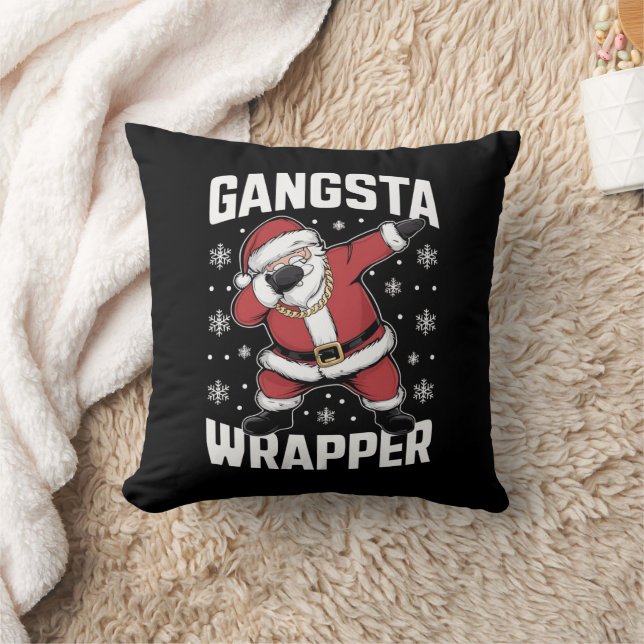 Gangsta Wrapper Funny Dabbing Santa Christmas Throw Pillow (Blanket)