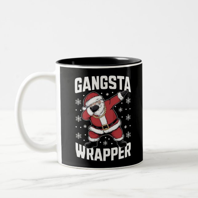 Gangsta Wrapper Funny Dabbing Santa Christmas Two-Tone Coffee Mug (Left)