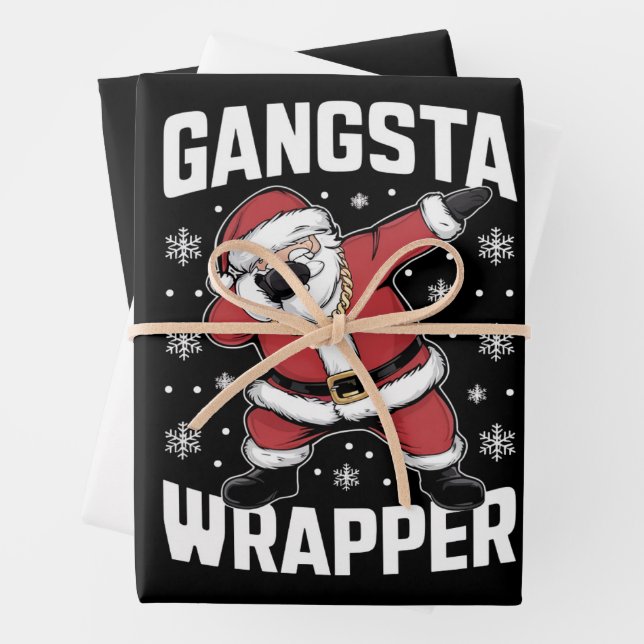 Gangsta Wrapper Funny Dabbing Santa Christmas Wrapping Paper Sheets (In situ)