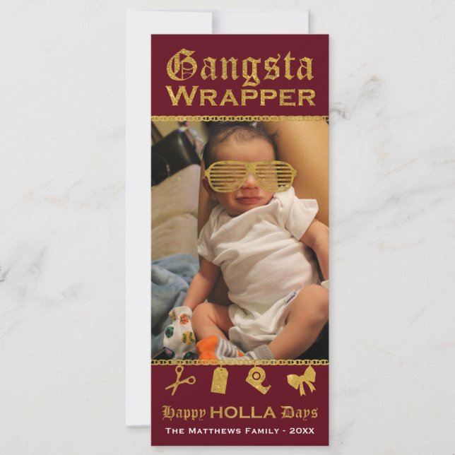 Gangsta Wrapper Happy HOLLA Days Christmas Holiday Card (Front)