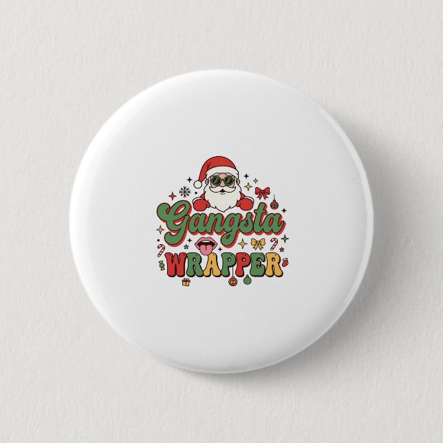 Gangsta Wrapper Santa Christmas Button (Front)