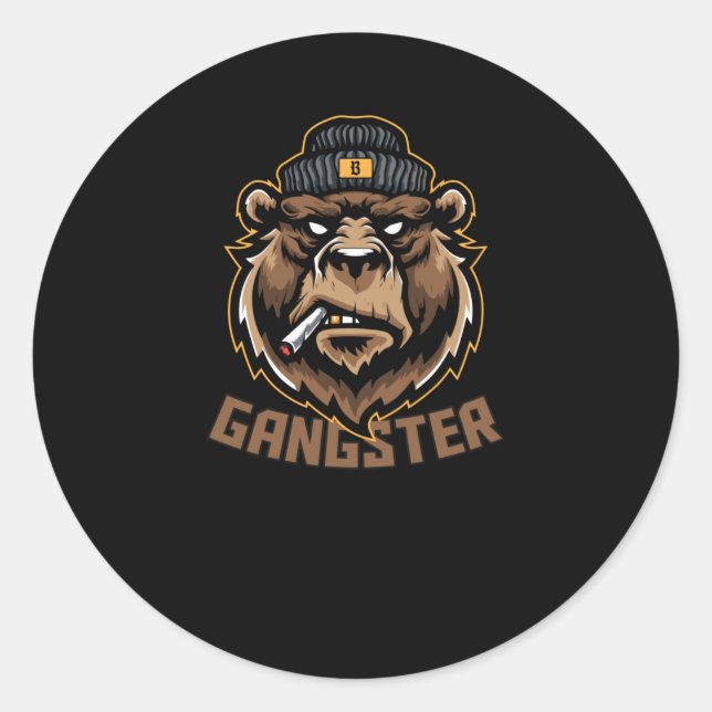 Gangster Bear Classic Round Sticker (Front)