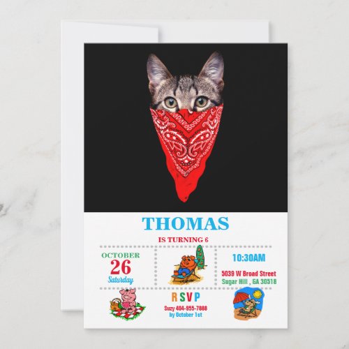 Gangster cat hood invitation