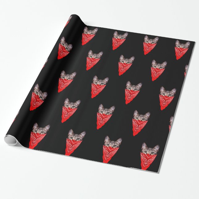 Gangster cat hood wrapping paper (Unrolled)