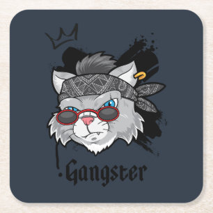 Gangster Cat Street Portrait Square Paper Coaster