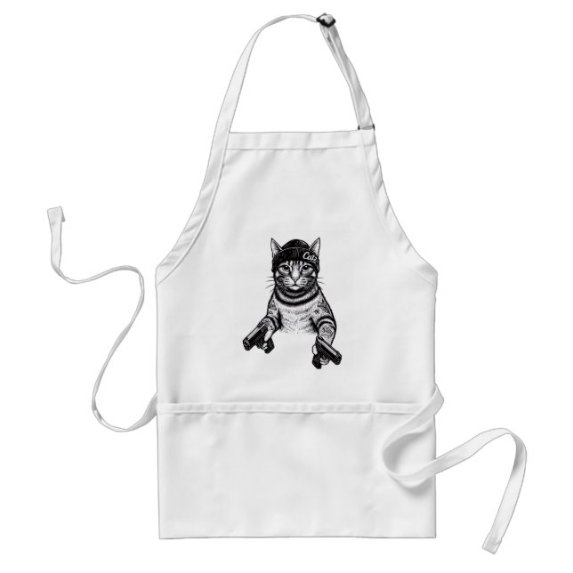 Gangster Cat Tattoo Art | Cool Streetwear Kitty Adult Apron (Front)