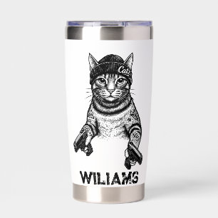 Gangster Cat Tattoo Art Cool Streetwear Kitty Insulated Tumbler