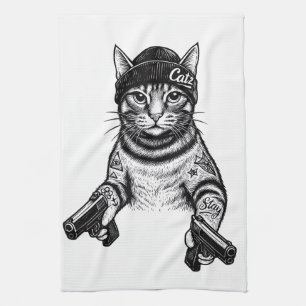 Gangster Cat Tattoo Art Cool Streetwear Kitty Kitchen Towel