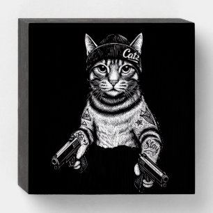 Gangster Cat Tattoo Art Cool Streetwear Kitty Wooden Box Sign